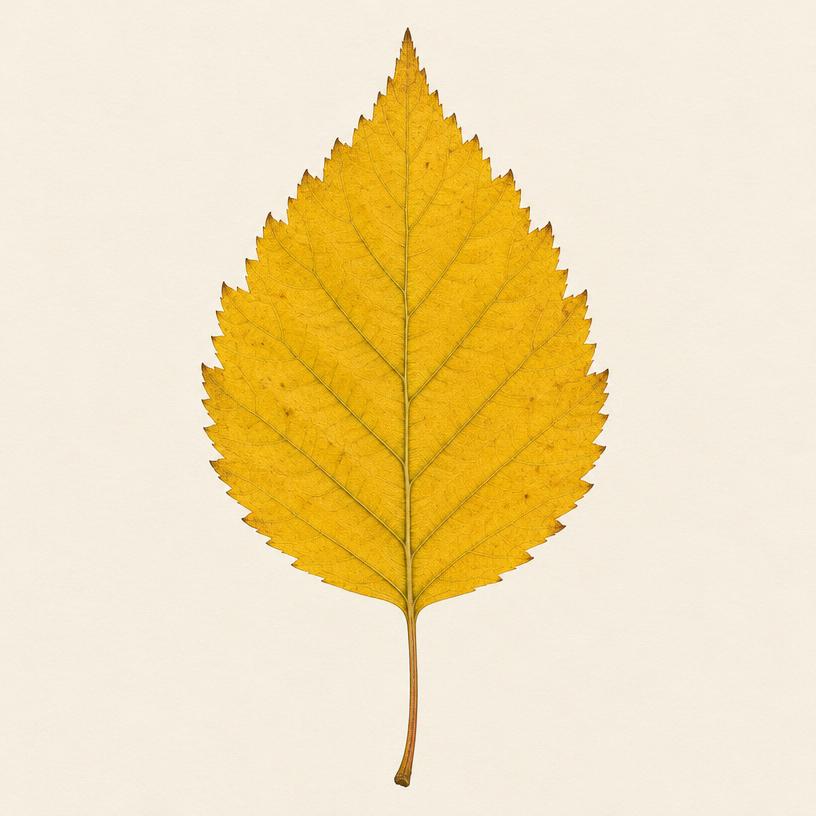 Illustration of paper birch leaf showing its shape and veins
