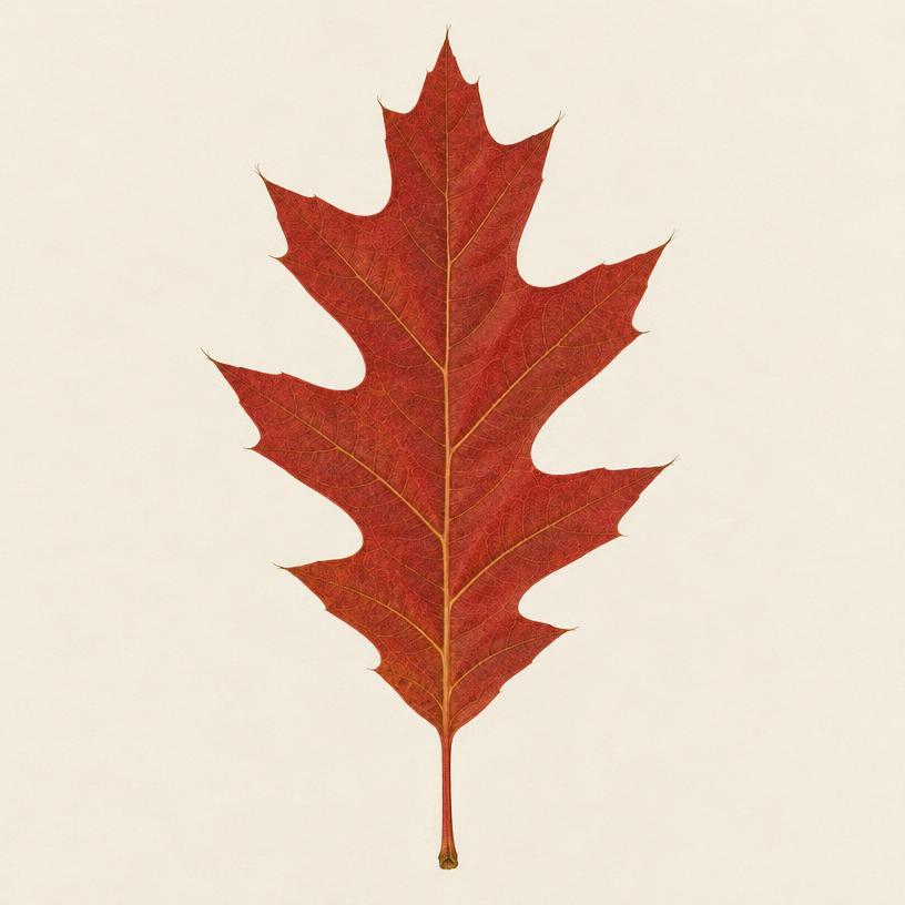Illustration of northern red oak leaf showing its shape and veins