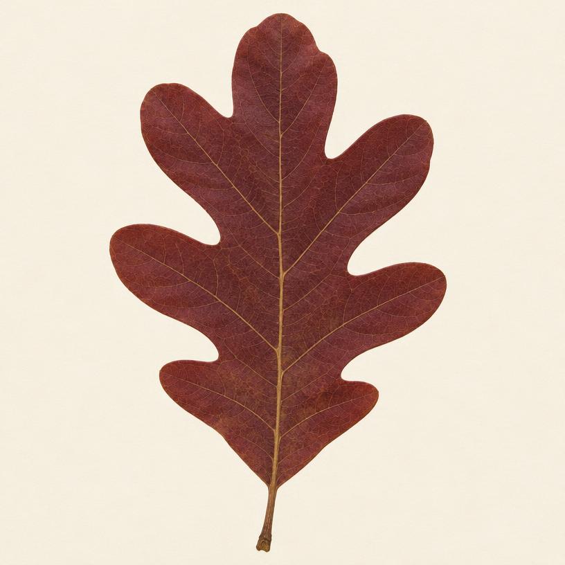 Illustration of white oak leaf showing its shape and veins
